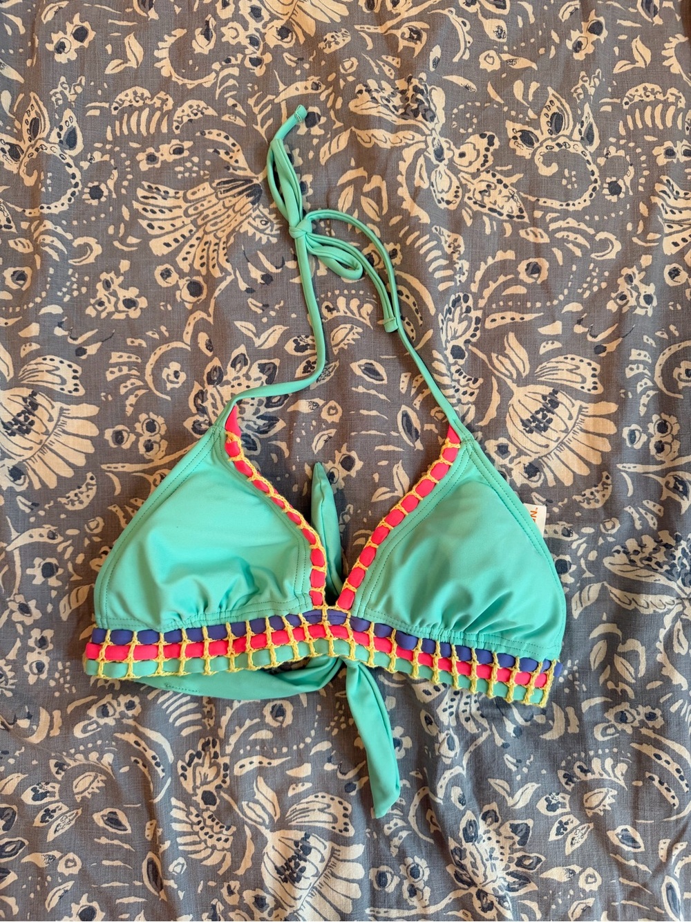 Mint Green Crochet-Trim Triangle Bikini Top